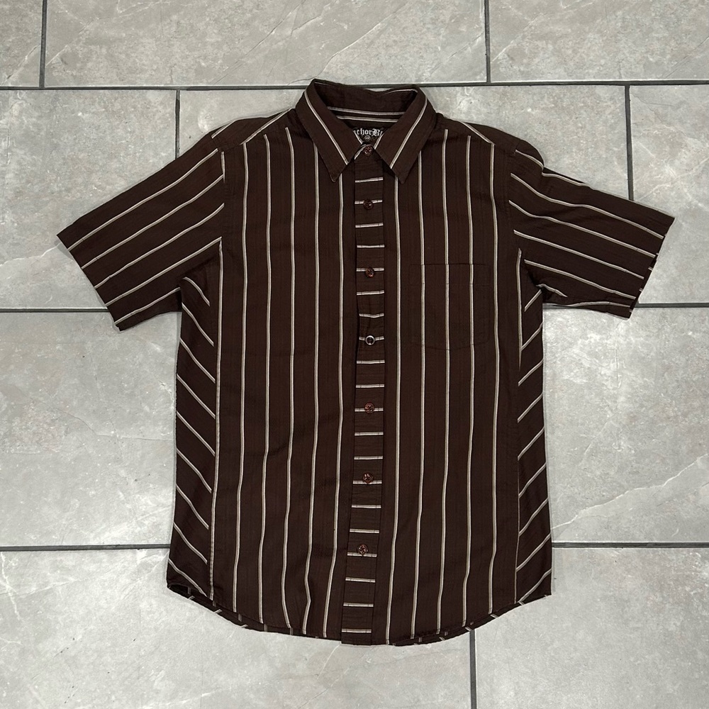 anchor blue brown striped polo